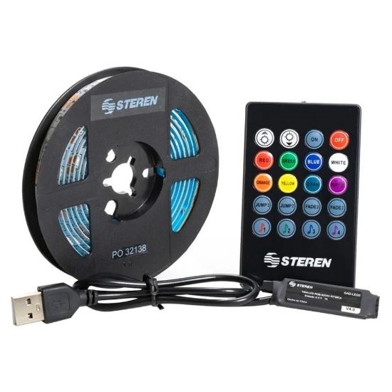 TIRA LED STEREN RGB MULTICOLOR AUDIO RITMICA USB 2 METROS